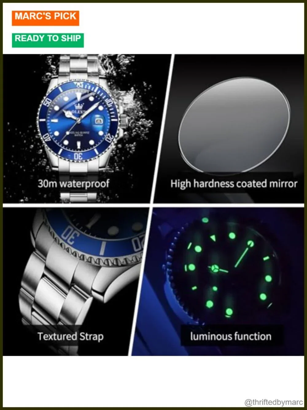 Classic Luxury Big Face Dress Watch Stainless Steel Luminous